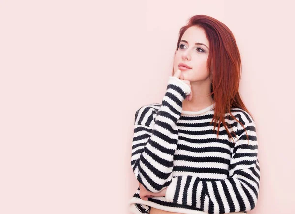 Woman in striped pullover — Stock Photo, Image