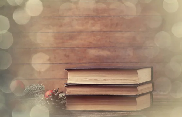 Pine gren och böcker — Stockfoto