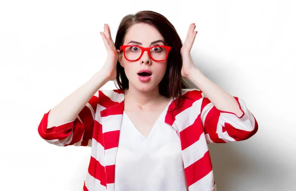 Woman in red eyeglasses — Stock Photo, Image