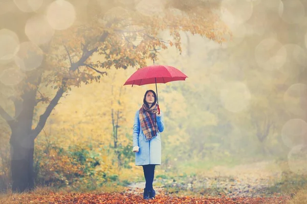 Brunetka s deštníkem — Stock fotografie