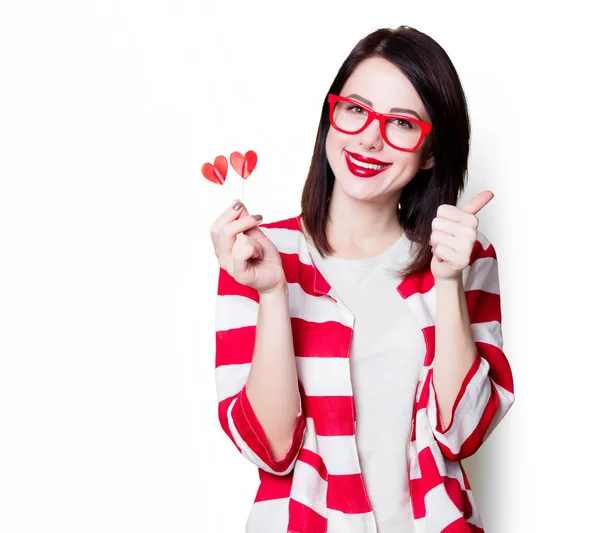 Woman with heart shapes — Stock Photo, Image