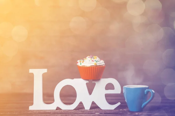 Cupcake, kaffe och kärlek — Stockfoto