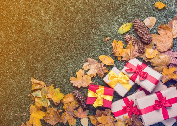 hediye kutuları ve kuru akçaağaç yaprakları