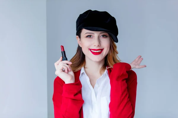 Mujer en cárdigan rojo — Foto de Stock