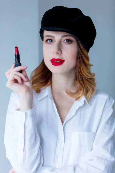 Young woman with lipstick — Stock Photo, Image