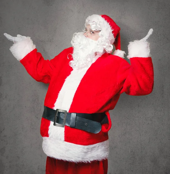 Funny Santa Claus Having Fun Posing Grey Background — Stock Photo, Image