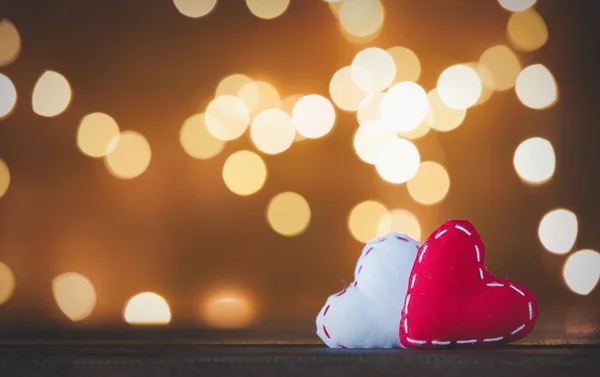 Heart shape gifts and Fairy Lights — Stock Photo, Image