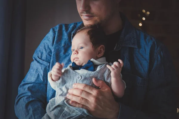 Photo Little Infant Father Hands Window Image Made Natural Day — Stock Photo, Image