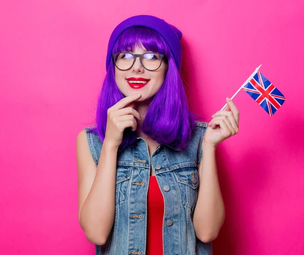 Porträtt Ung Stil Hipster Flicka Med Lila Hår Och Sverige — Stockfoto