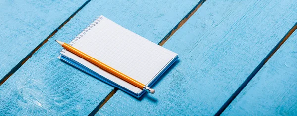 Pencil Notebook Blue Background — Stock Photo, Image