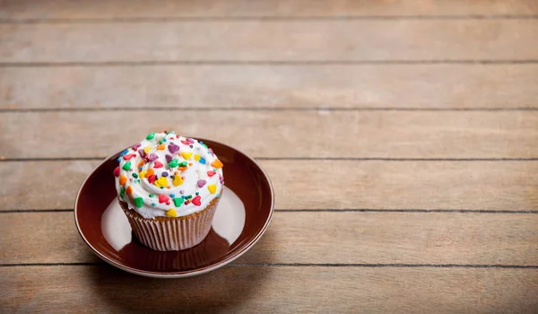 Cupcake Colorato Piatto Tavolo Legno — Foto Stock