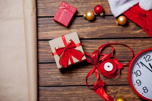 Geschenken Voor Vakantie Houten Tafel Boven Weergave — Stockfoto