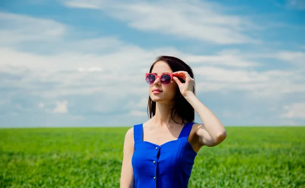 Menina Bonita Vestido Campo Trigo Temporada Verão — Fotografia de Stock