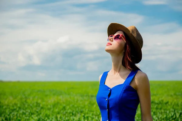 Beautiful Girl Dress Wheat Field Summertime Season — Stock Photo, Image