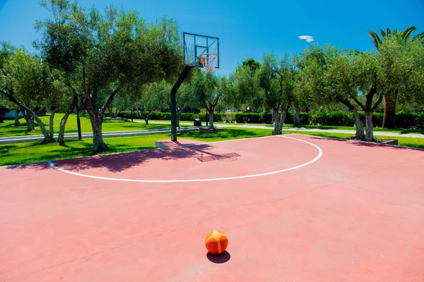 Cancha de baloncesto al aire libre en zona tropical — Foto de Stock
