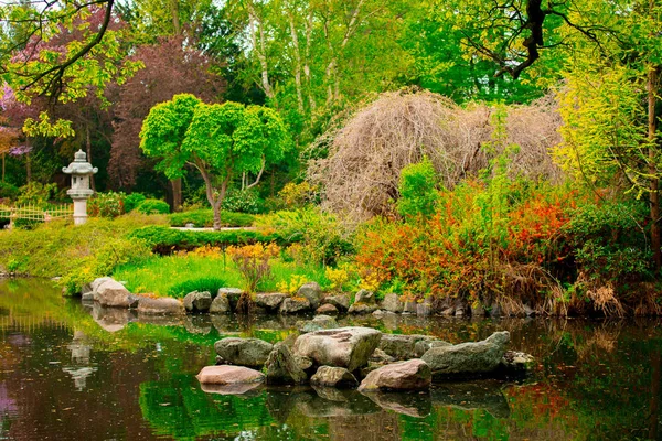 Prachtige Japanse tuin en vijver — Stockfoto