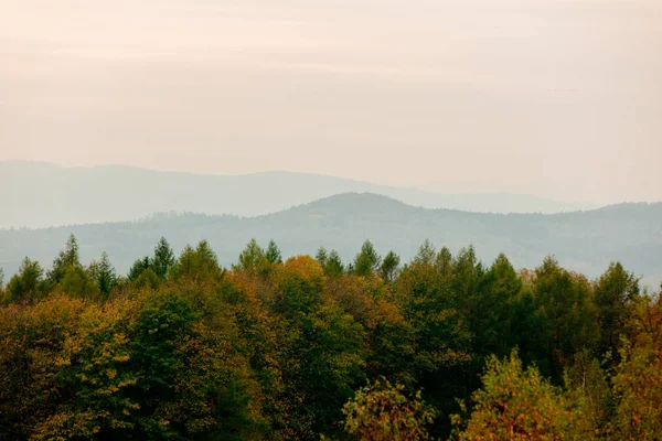 View on Beskids mountains in sunset time — Stock Photo, Image