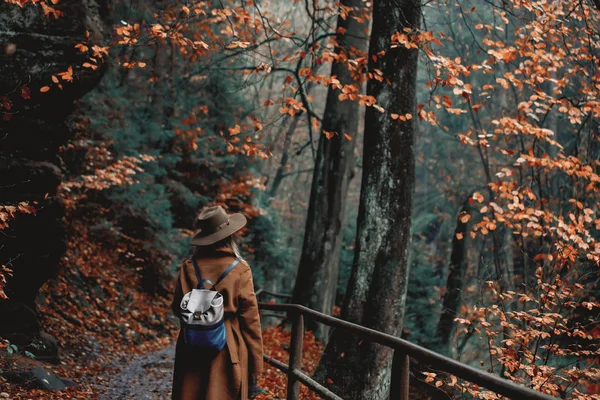 Jonge vrouw met hoed in een herfst seizoen park — Stockfoto