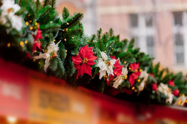 Wroclaw 'daki Noel pazarında ladin dallarının dekorasyonu — Stok fotoğraf