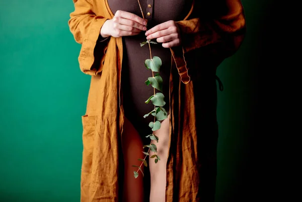 Donna tiene eucalipto nelle mani a livello del piede — Foto Stock