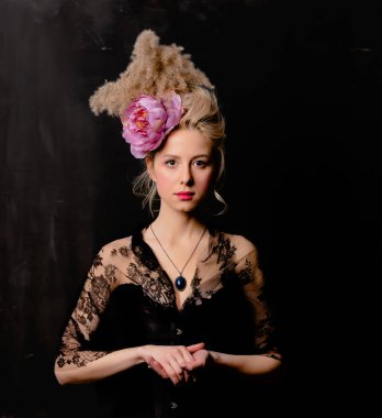 Beautiful blonde countess with vintage hairstyle and corset clipart