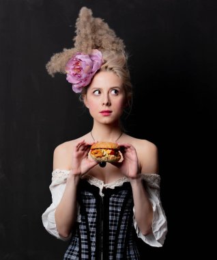 Beautiful blonde countess with a burger clipart