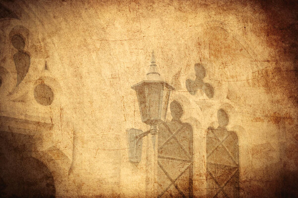 aged street lighting lamp in Germany. Image in old color style 