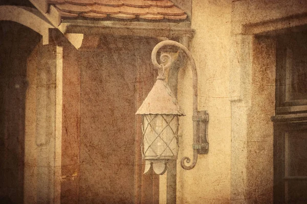 Aged street lighting lamp in Germany. Image in old color style — 스톡 사진