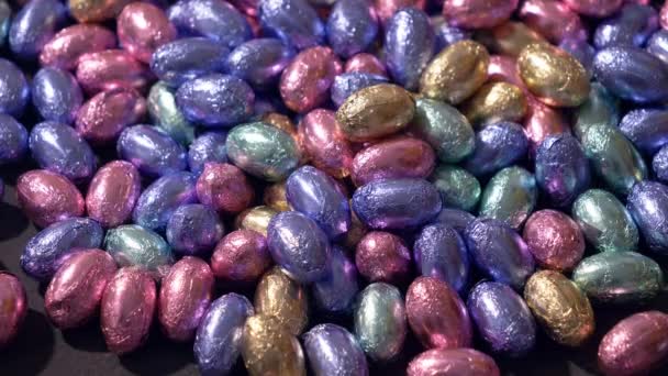 Chocolate Easter Eggs Colored Wrappers — Stock Video