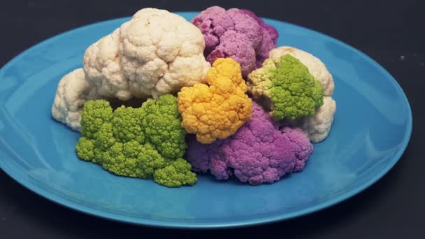 Multicolored Cauliflower Grey Background — Stock Video