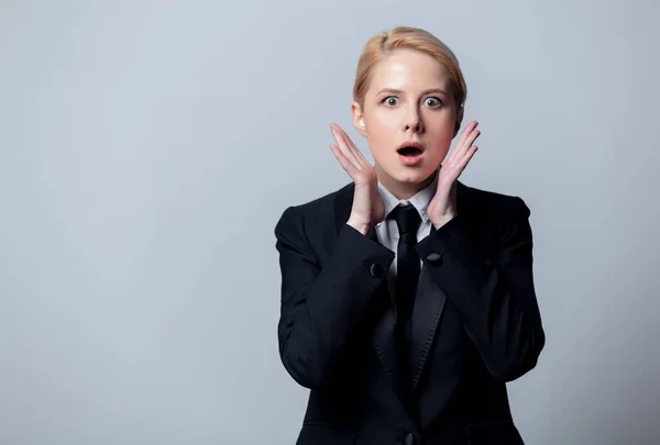 Businesswoman Classic Black Business Suit Headache — Stock Photo, Image