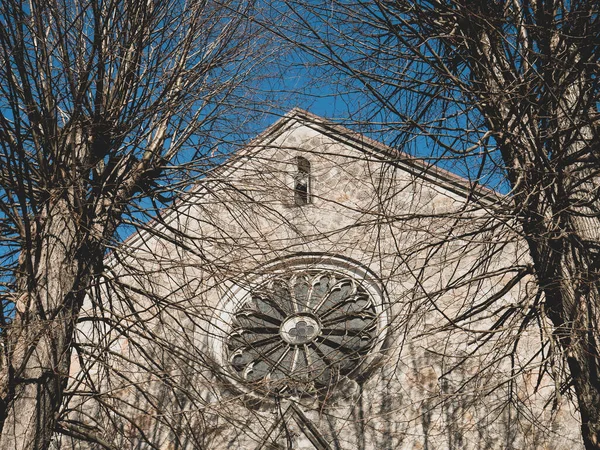 Cirkulärt Målat Glasfönster Kyrkan Slutet Medeltiden — Stockfoto