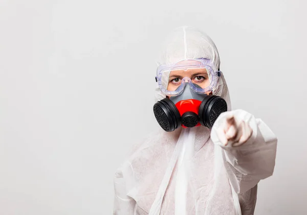 Female Doctor Protection Suit Glasses Mask — Stock Photo, Image