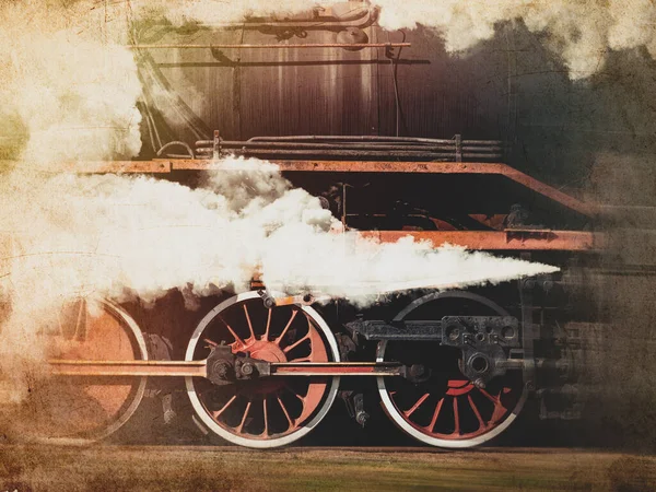 Oldtimer Züge Mit Dampf Bewegung Foto Alten Farbstil — Stockfoto