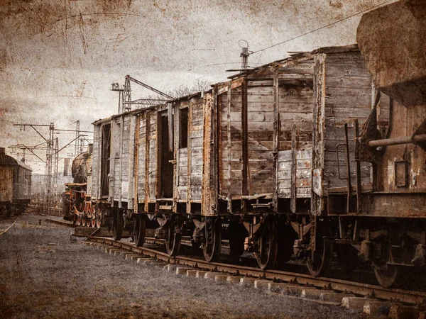 Empty Abandoned Soviet Train Cars Abandoned Stati — Stock Photo, Image