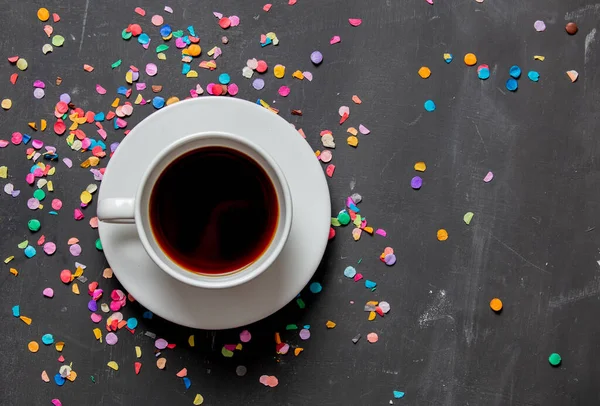 Cup Coffee Confetti Table — Stock Photo, Image