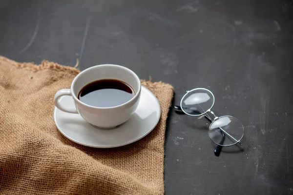 Cup Coffee Reading Glasses Table — Stock Photo, Image