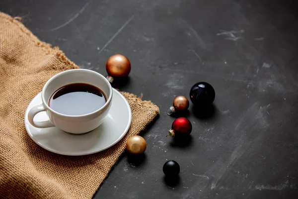 Cup Coffee Baubles Dark Background — Stock Photo, Image