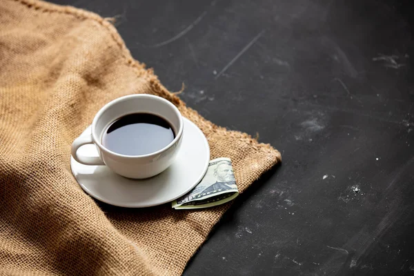 Cup Black Coffee Payment Table — Stock Photo, Image