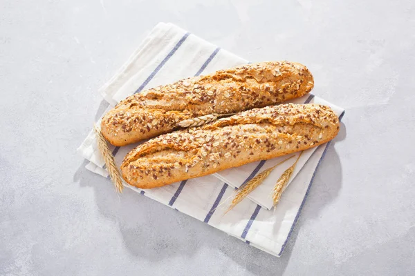 French Baguettes Rosemary Cherry Tomato Blue Board Stock Image