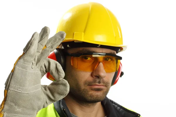 Worker with OK sign — Stock Photo, Image