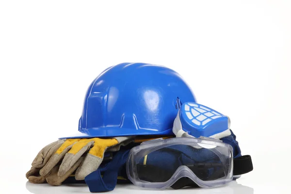 Mavi kask güvenlik ekipmanları — Stok fotoğraf