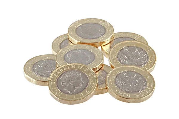 Nieuwe Britse één pond munten — Stockfoto