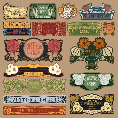 Vektör vintage öğeler: etiket art nouveau