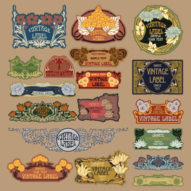 Vektör vintage öğeler: etiket art nouveau