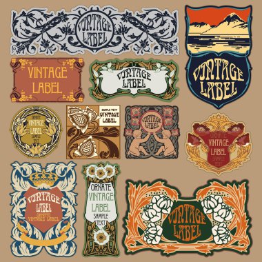 Vektör vintage öğeler: etiket art nouveau