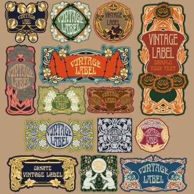 Vektör vintage öğeler: etiket art nouveau