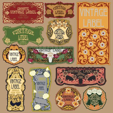 Vektör vintage öğeler: etiket art nouveau