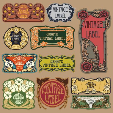 Vektör vintage öğeler: etiket art nouveau