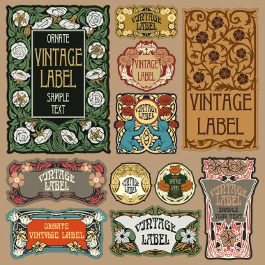 Vektör vintage öğeler: etiket art nouveau
